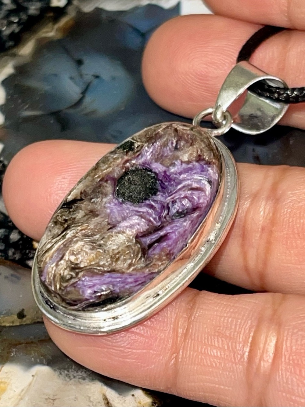 Charoite in Copper Pendant 2 1/4”